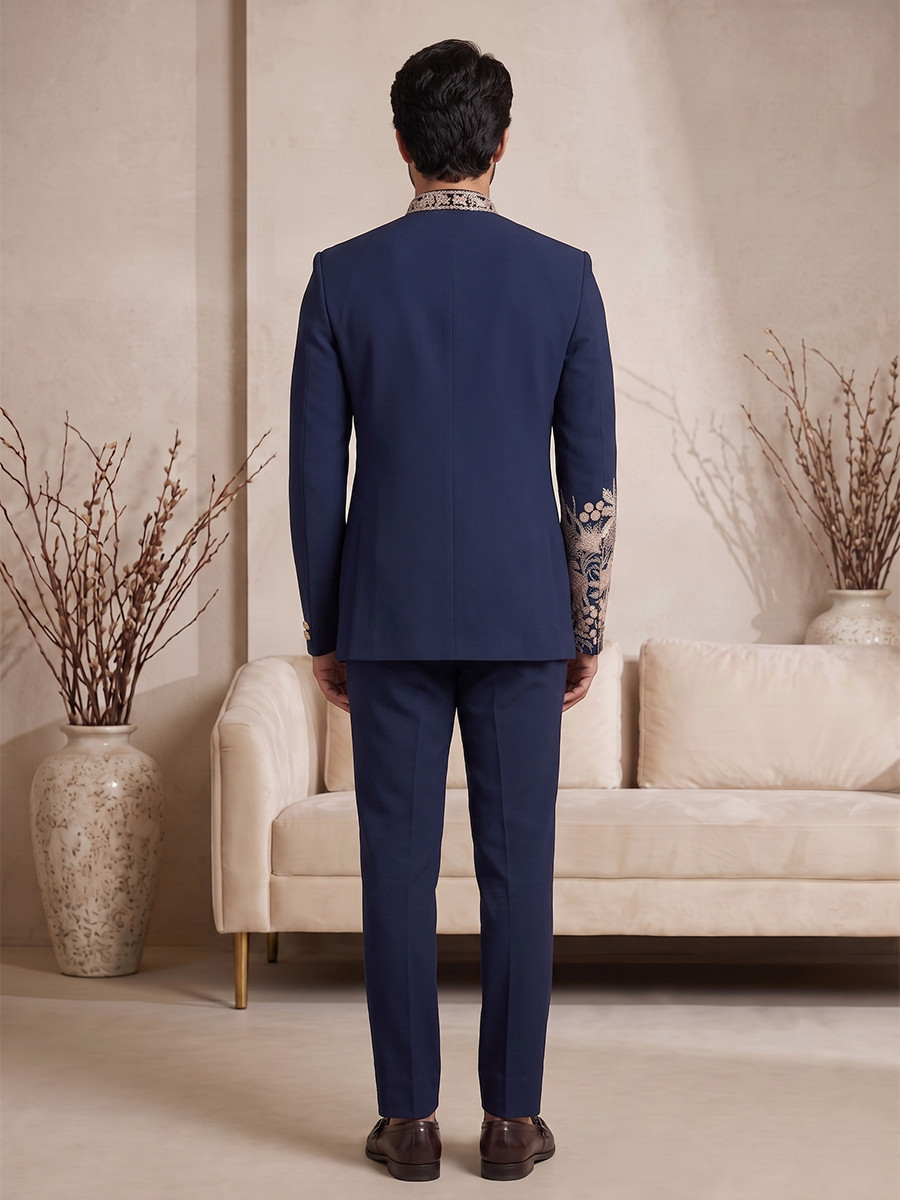 Blue Pure Lachka Embroidery Wedding Party Festival Casual Groom Ready jodhpuri suit