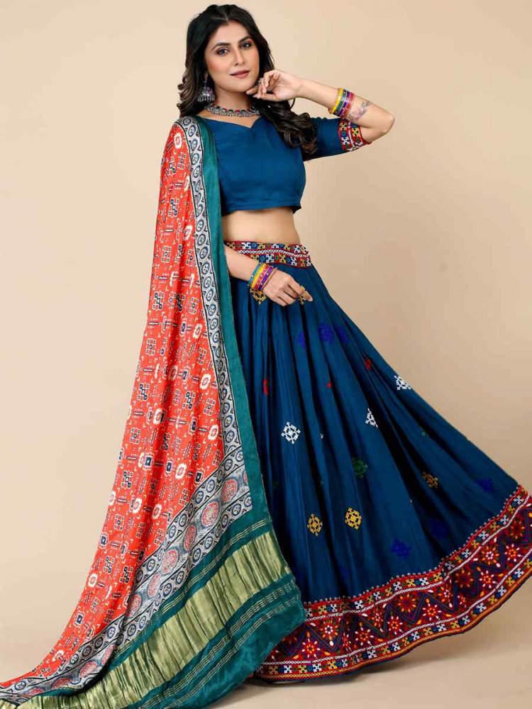 Blue Pure Liva Rayon Printed Festival Traditional Lehenga Choli