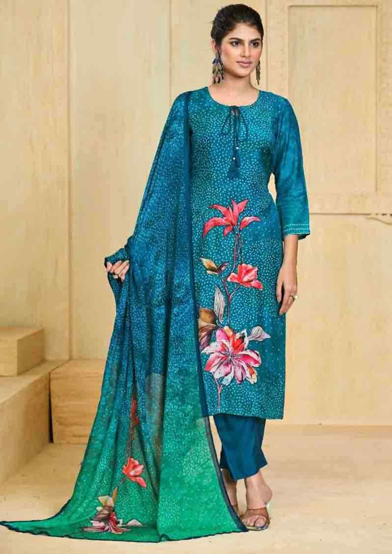 Blue Pure Maslin Printed Festival Casual Ready Pant Salwar Kameez