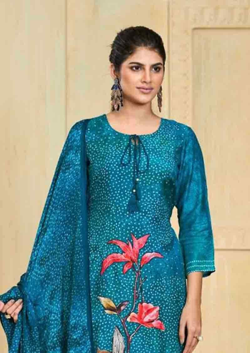 Blue Pure Maslin Printed Festival Casual Ready Pant Salwar Kameez