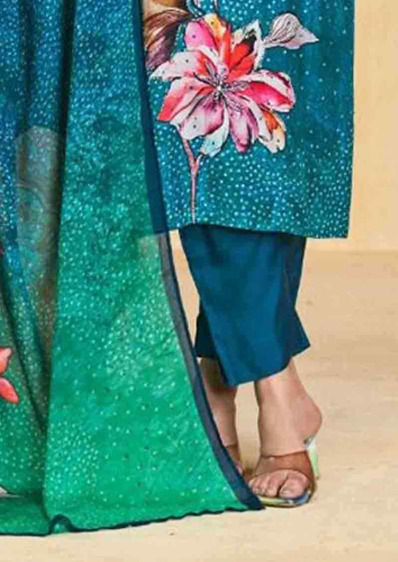 Blue Pure Maslin Printed Festival Casual Ready Pant Salwar Kameez