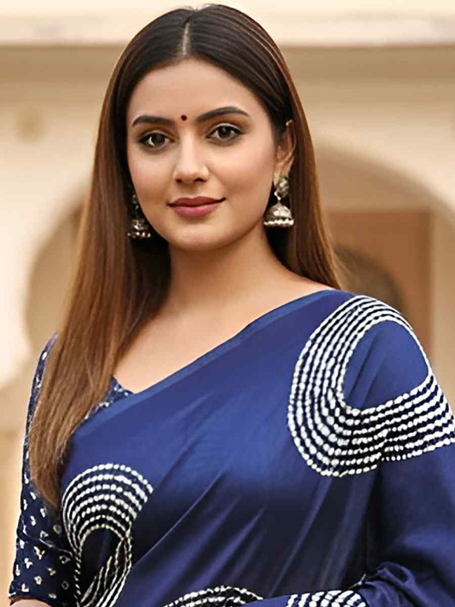 Blue Pure Mul Cotton Bhandej Printed Traditional Bridal Reception Festival Wedding Fancy Heavy Border Saree