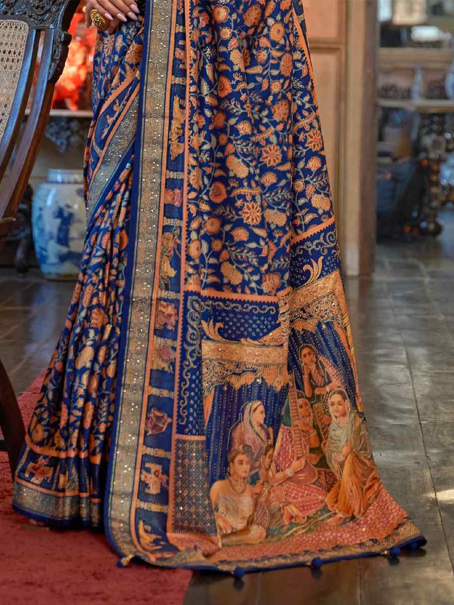 Blue Pure Patola Handwoven Wedding Festival Classic Style Saree