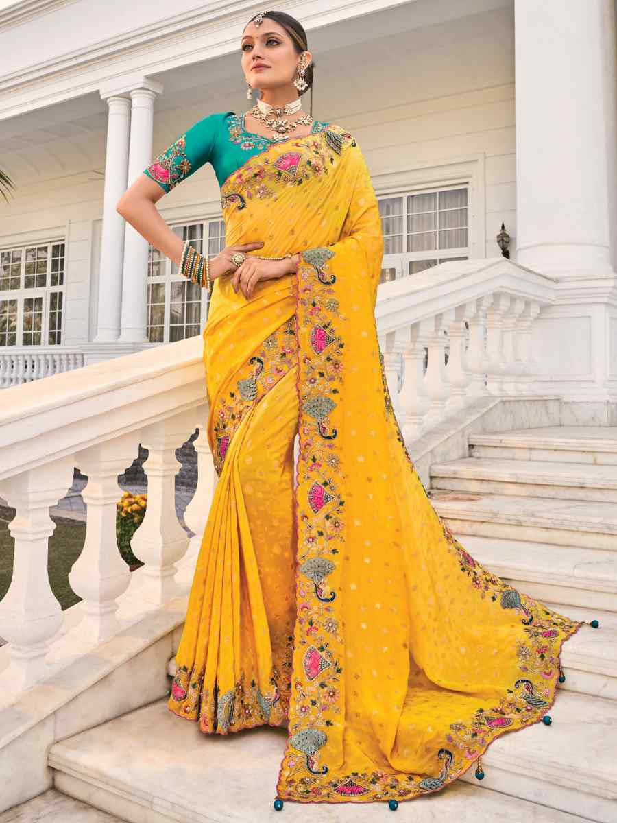 Blue Pure Silk Embroidered Festival Party Classic Style Saree