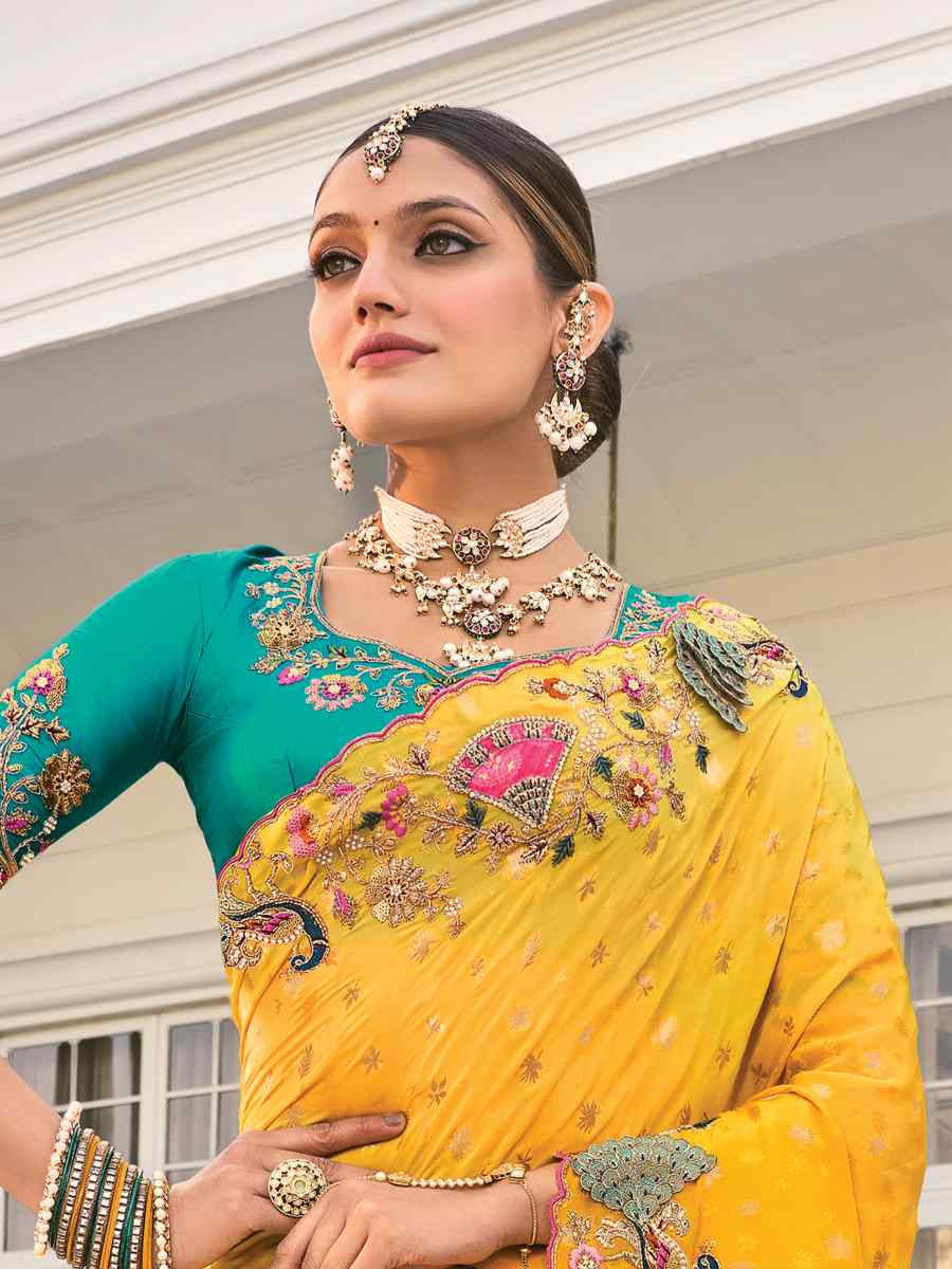 Blue Pure Silk Embroidered Festival Party Classic Style Saree