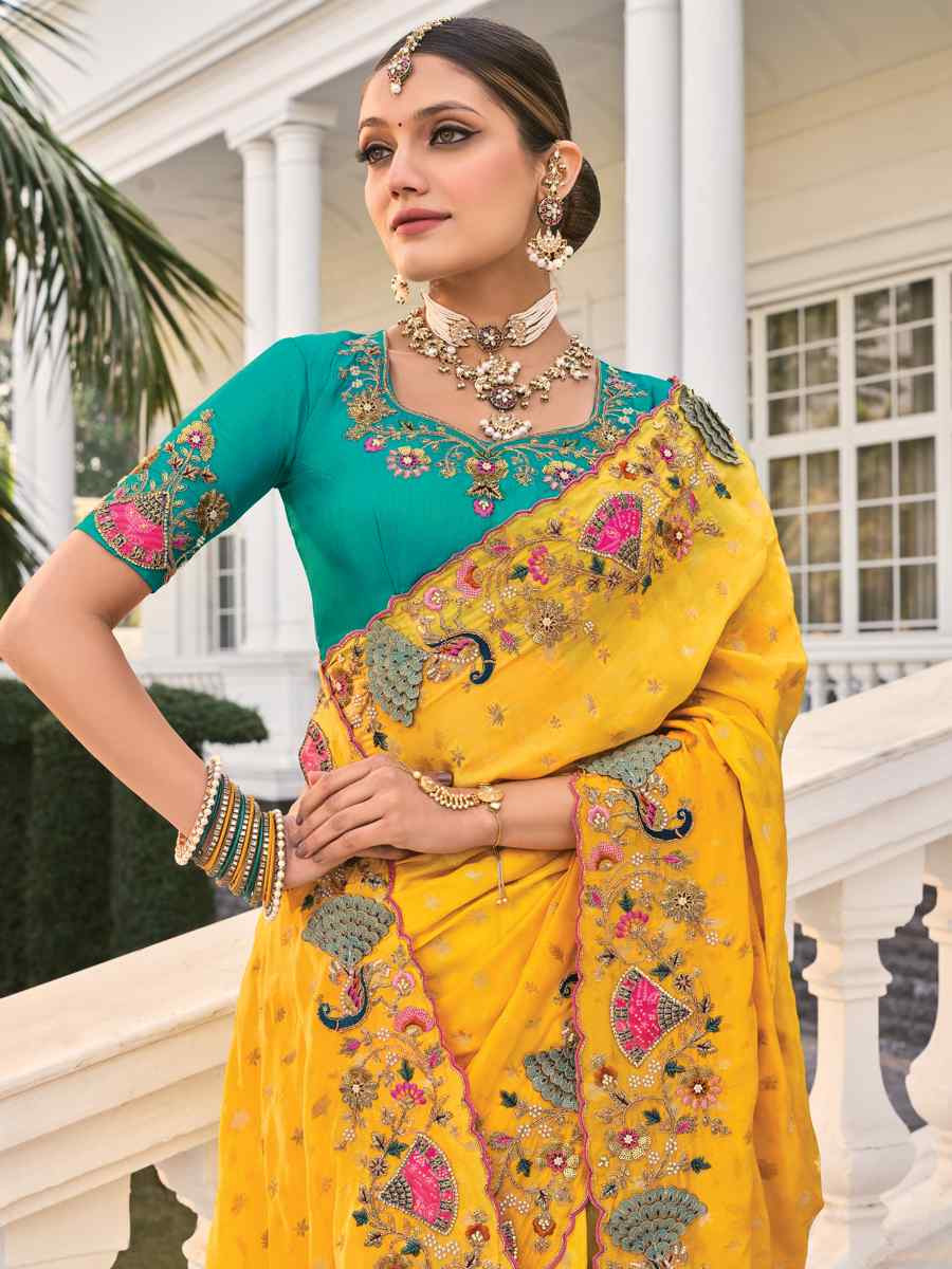 Blue Pure Silk Embroidered Festival Party Classic Style Saree