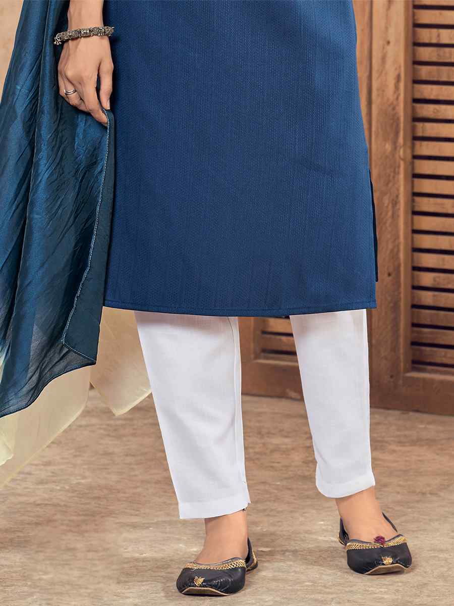 Blue Pure Viscose Embroidered Festival Casual Ready Pant Salwar Kameez