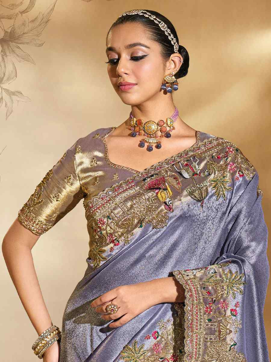 Blue Pure Ziraf Silk Embroidery Traditional Bridal Reception Festival Wedding Fancy Heavy Border Saree