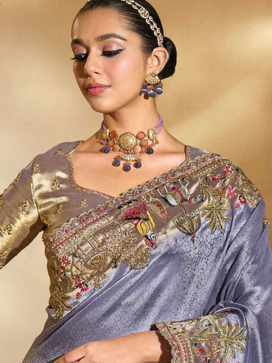 Blue Pure Ziraf Silk Embroidery Traditional Bridal Reception Festival Wedding Fancy Heavy Border Saree