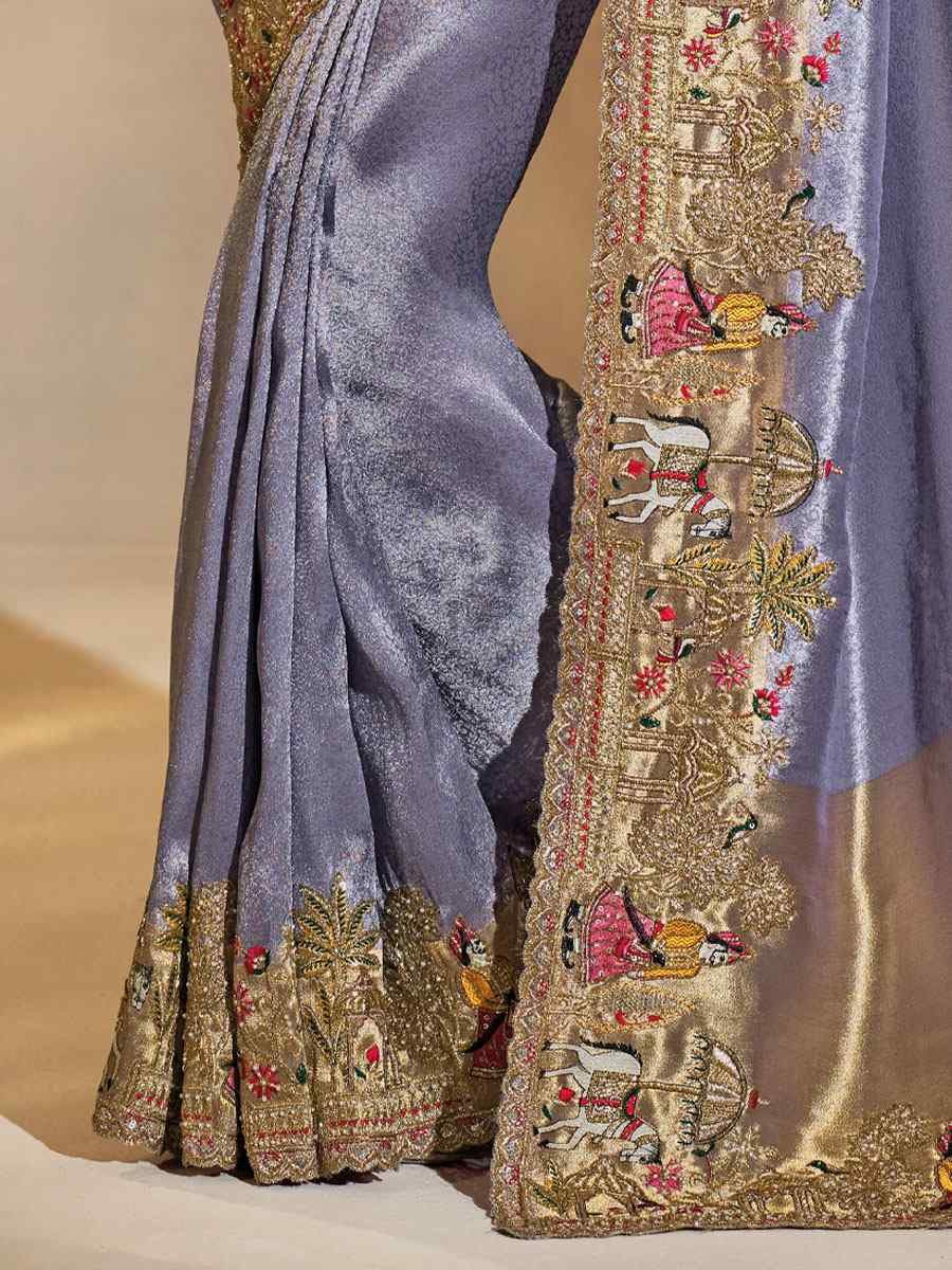 Blue Pure Ziraf Silk Embroidery Traditional Bridal Reception Festival Wedding Fancy Heavy Border Saree