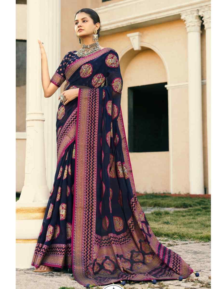 Blue PV Georgette Handwoven Festival Party Classic Style Saree