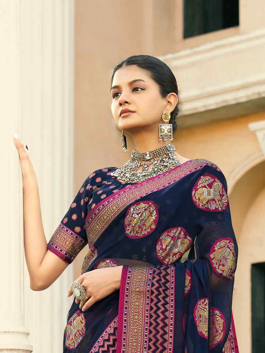 Blue PV Georgette Handwoven Festival Party Classic Style Saree