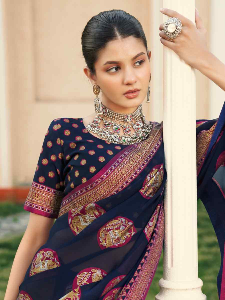 Blue PV Georgette Handwoven Festival Party Classic Style Saree