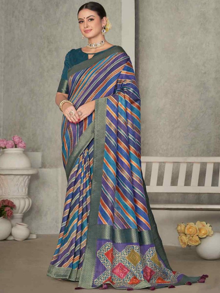 Blue Rangkat Tussar Silk Embroidered Party Festival Classic Style Saree
