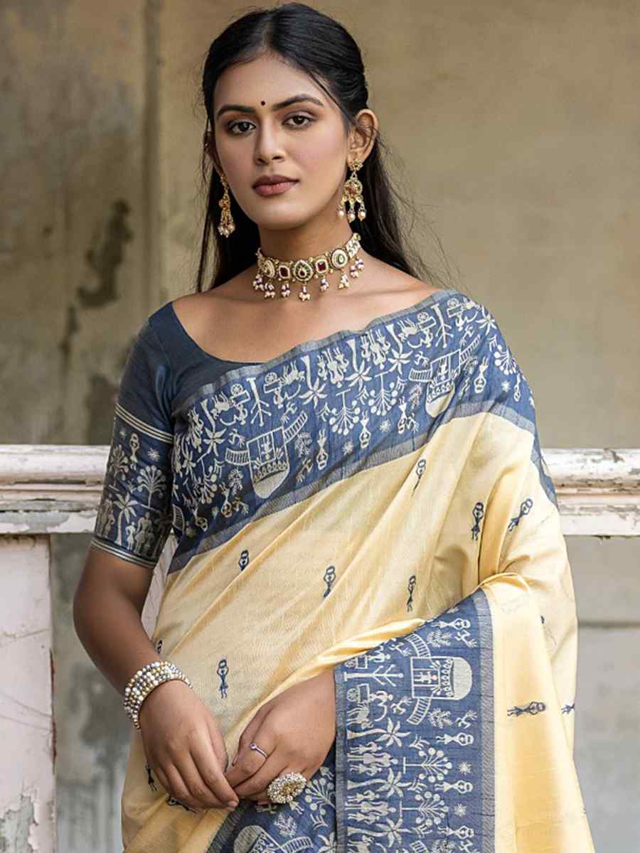 Blue Raw Silk Handwoven Casual Festival Classic Style Saree