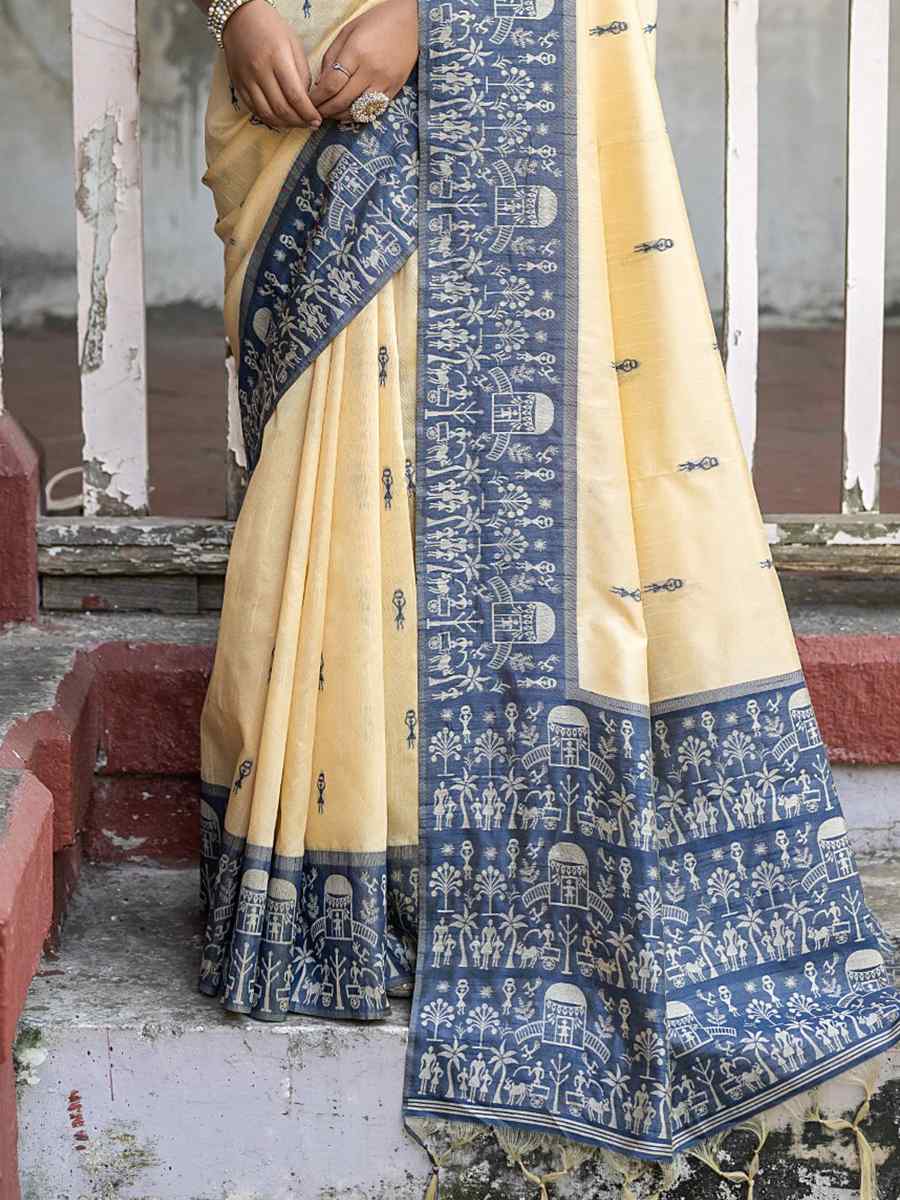 Blue Raw Silk Handwoven Casual Festival Classic Style Saree
