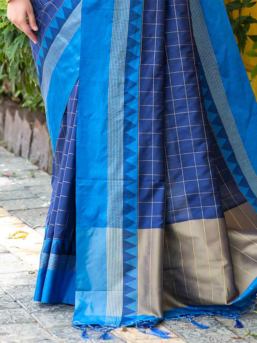 Blue Raw Silk Handwoven Party Festival Heavy Border Saree