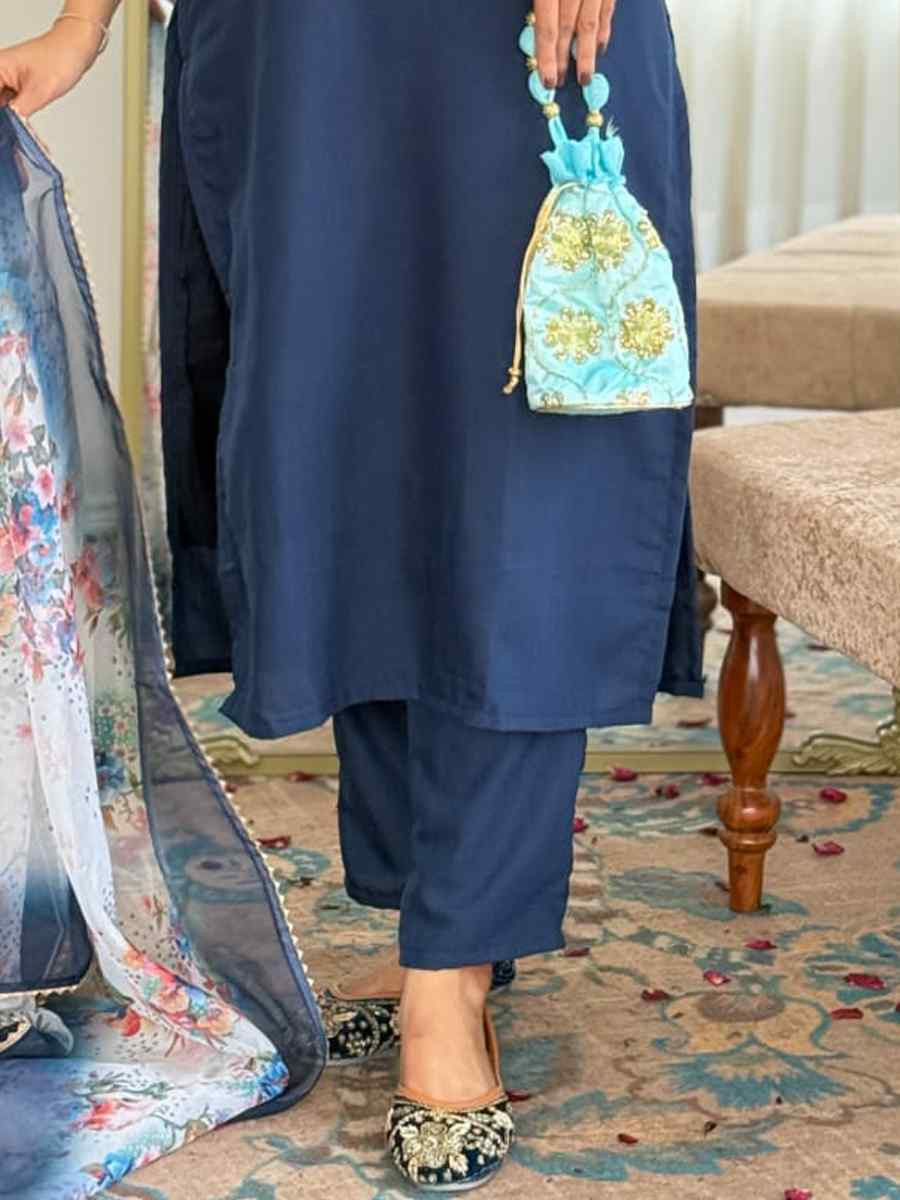 Blue Rayon Embroidered Festival Mehendi Ready Pant Salwar Kameez