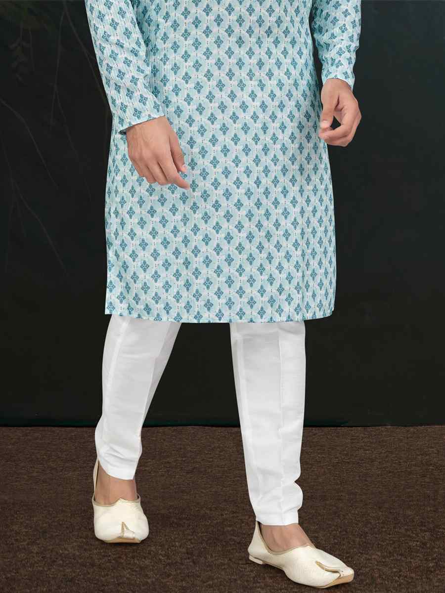 Blue Rayon Embroidered Festival Wedding Kurta