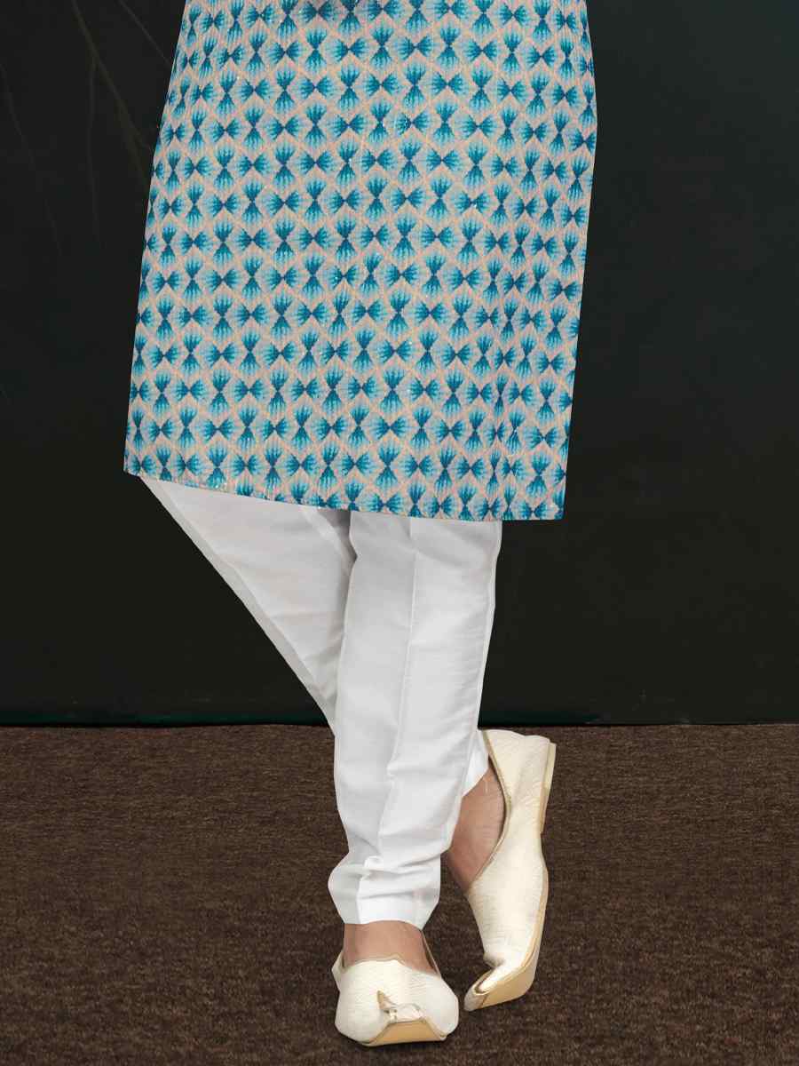 Blue Rayon Embroidered Festival Wedding Kurta