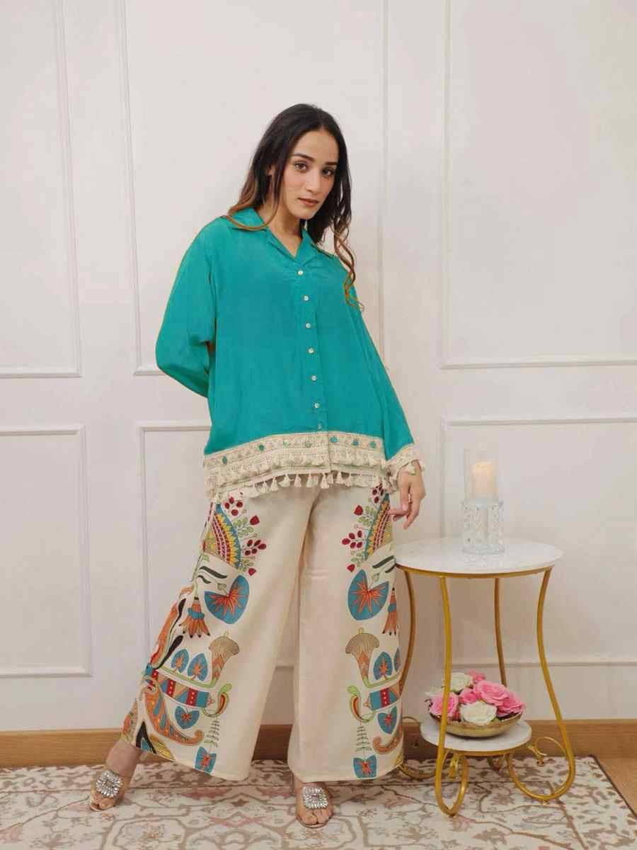 Blue Rayon Printed Festival Casual Kurti Bottom Women Wear