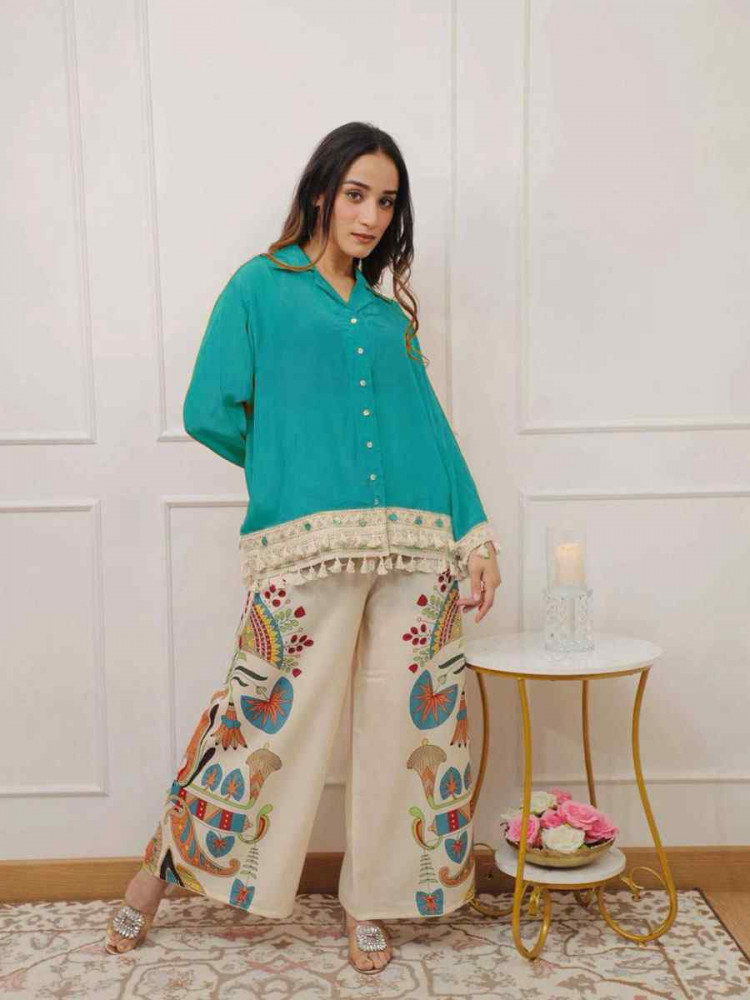 Image of Blue Rayon Printed Festival Casual Kurti Bottom Women Wear