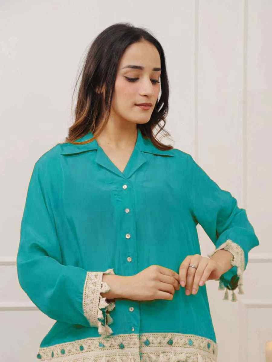 Blue Rayon Printed Festival Casual Kurti Bottom Women Wear