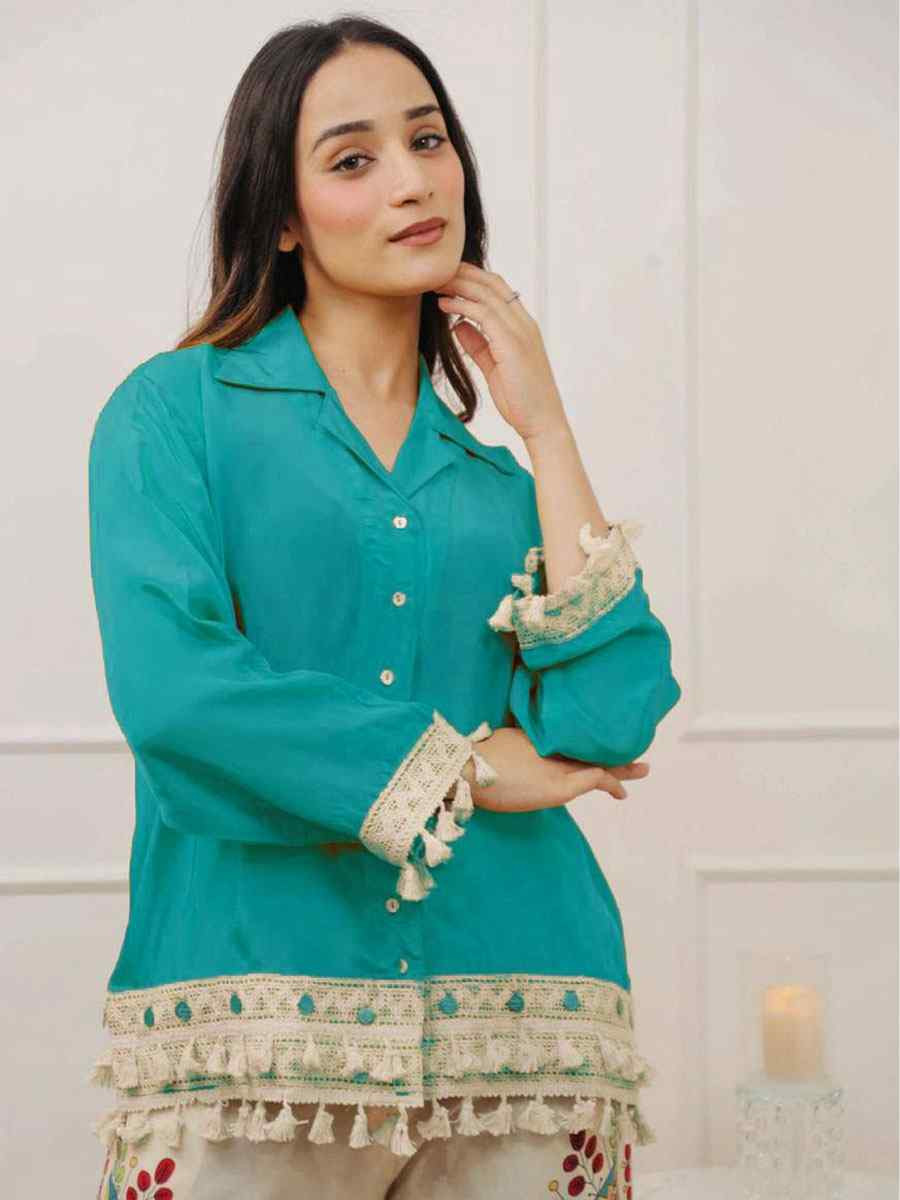 Blue Rayon Printed Festival Casual Kurti Bottom Women Wear