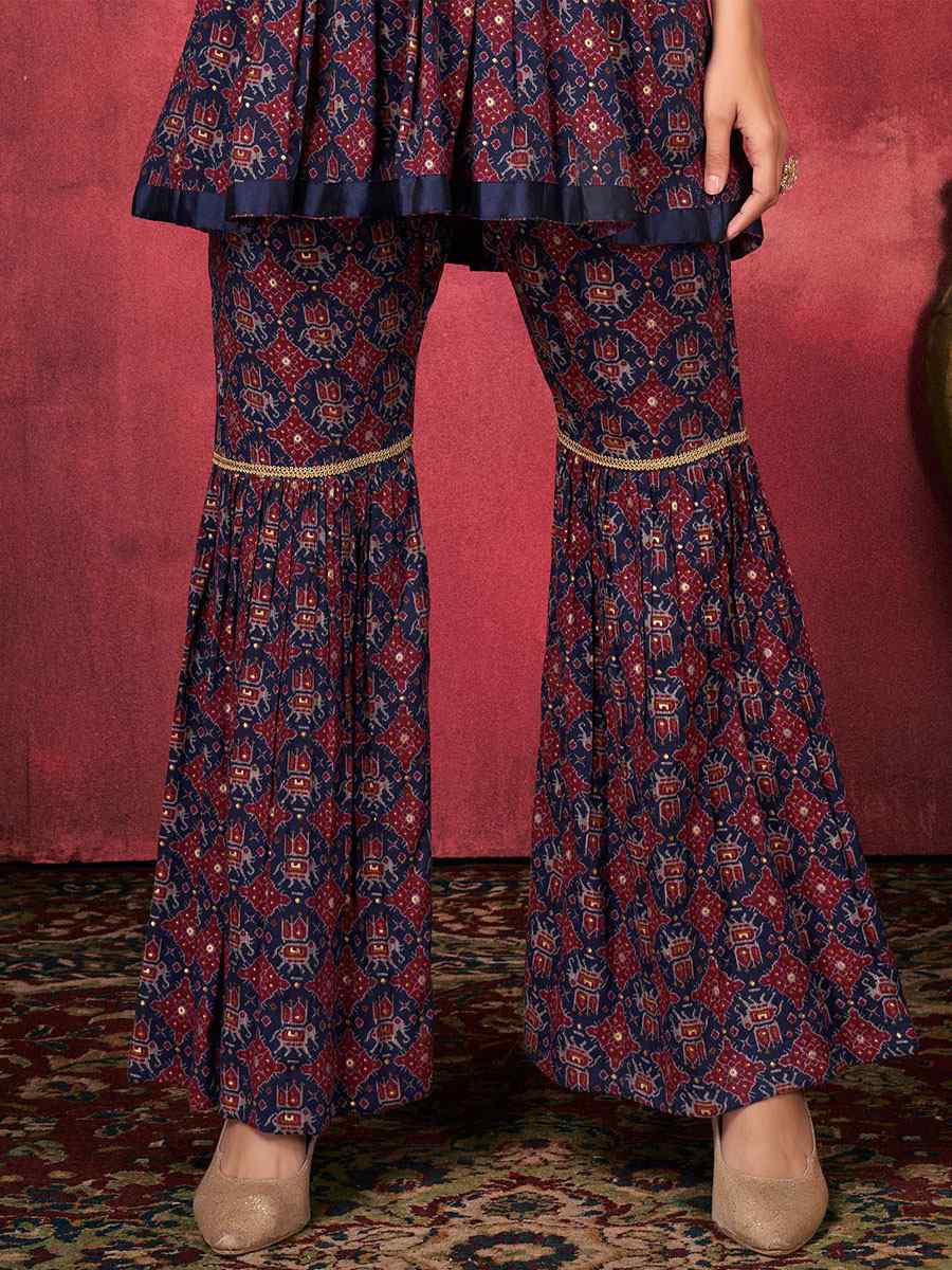 Blue Rayon Printed Festival Palazzo Pant Salwar Kameez