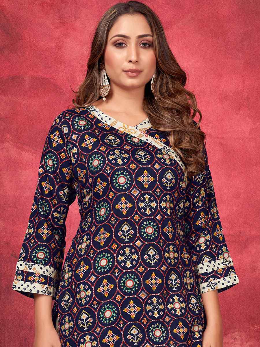 Blue Rayon Printed Festival Palazzo Pant Salwar Kameez