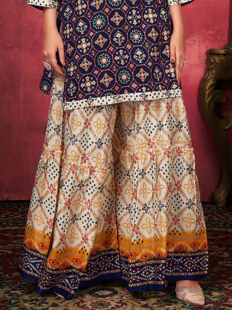 Blue Rayon Printed Festival Palazzo Pant Salwar Kameez