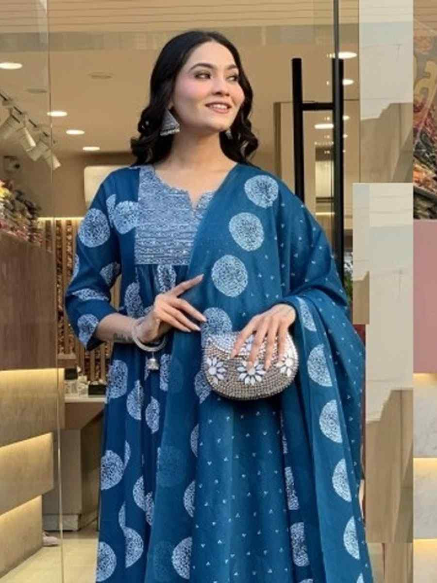 Blue Rayon Printed Party Wedding Festival Casual Ready Anarkali Pant Salwar Kameez