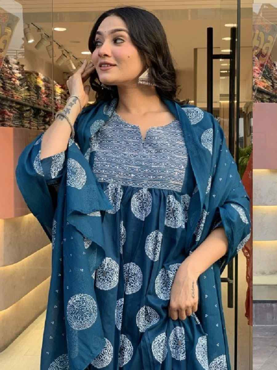 Blue Rayon Printed Party Wedding Festival Casual Ready Anarkali Pant Salwar Kameez