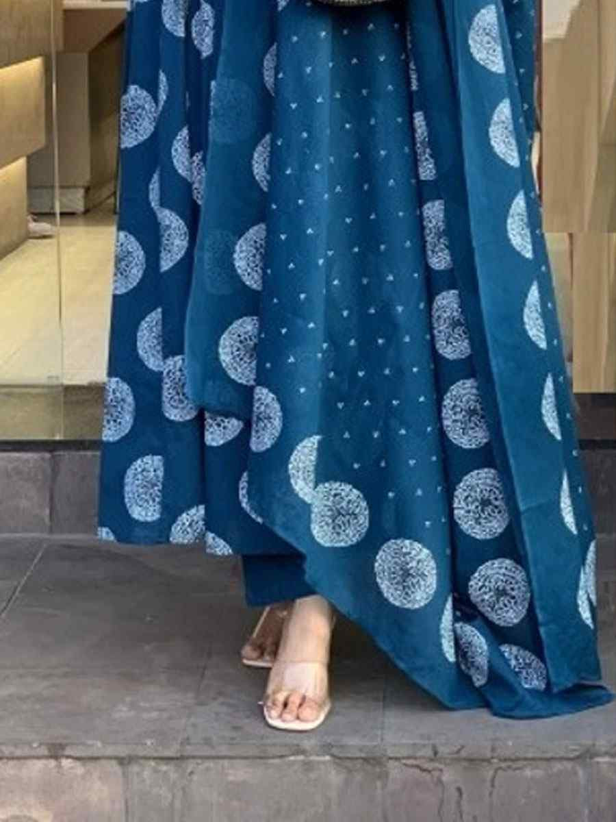 Blue Rayon Printed Party Wedding Festival Casual Ready Anarkali Pant Salwar Kameez