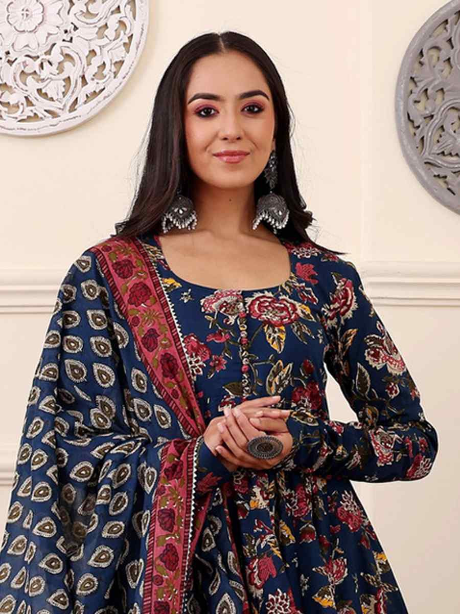 Blue Rayon Printed Party Wedding Festival Casual Ready Anarkali Salwar Kameez