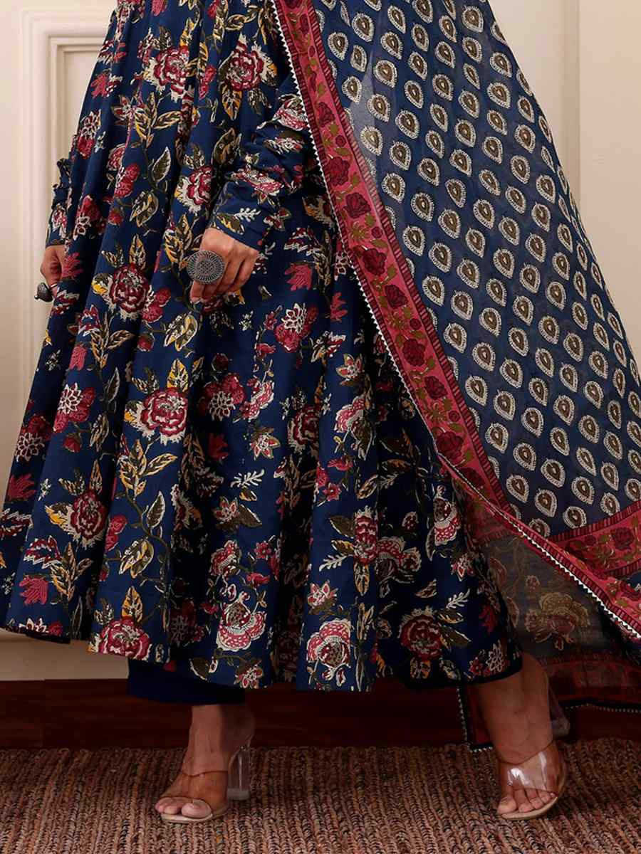 Blue Rayon Printed Party Wedding Festival Casual Ready Anarkali Salwar Kameez
