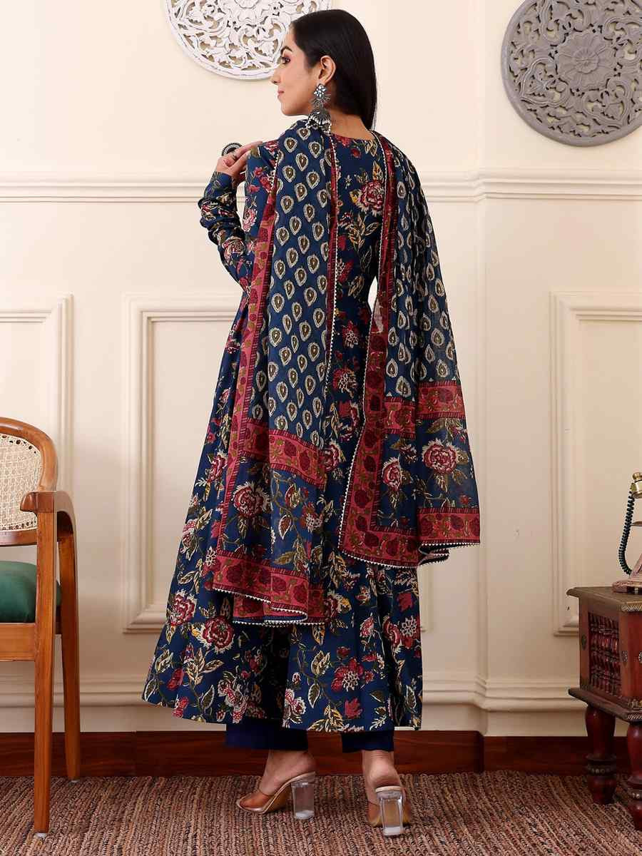 Blue Rayon Printed Party Wedding Festival Casual Ready Anarkali Salwar Kameez