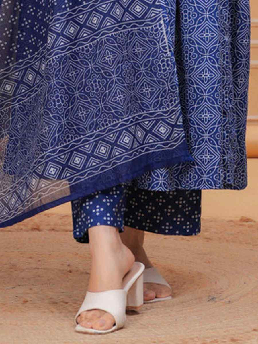 Blue Rayon Printed Party Wedding Festival Casual Ready Anarkali Salwar Kameez