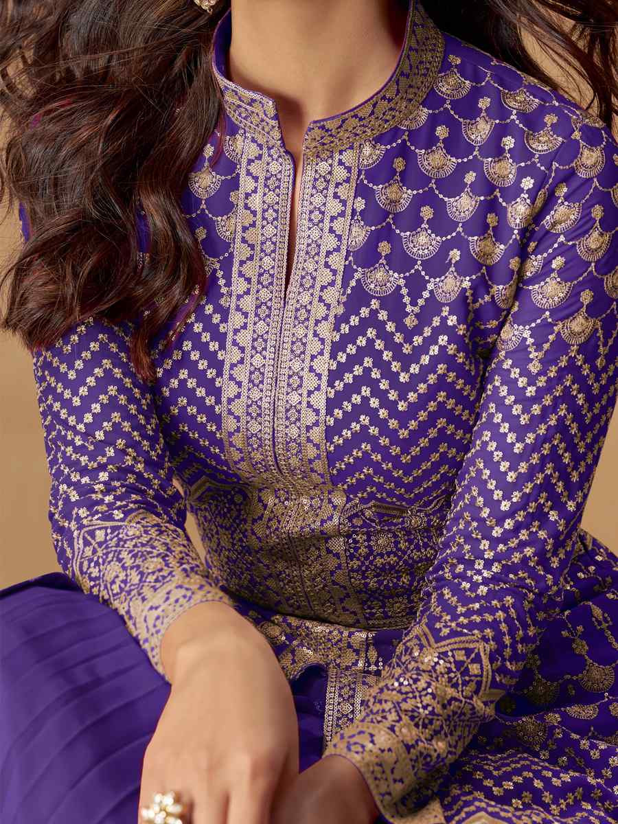 Blue Real Georgette Embroidery Party Wedding Festival Ready Lawn Salwar Kameez