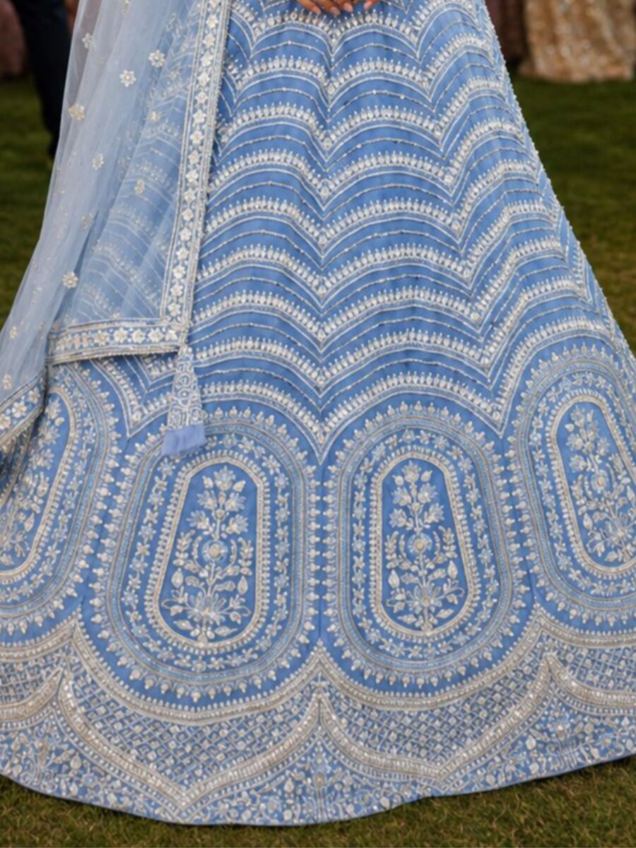 Blue Real Premium Net Resham Embroidered Stone Work Wedding Reception Festival Ready Heavy Border Lehenga Choli