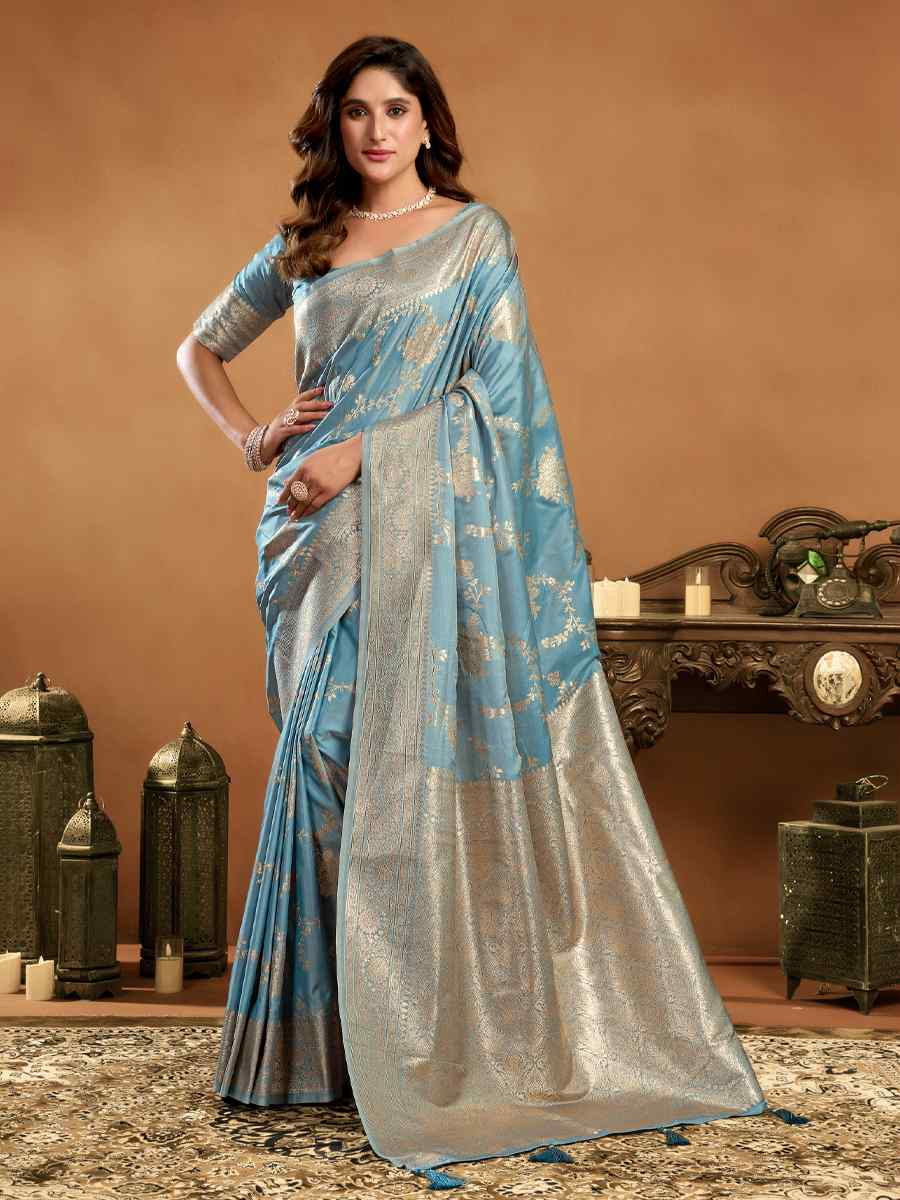 Blue Rich Pallu Silk Handwoven Traditional Bridal Reception Festival Wedding Fancy Heavy Border Saree