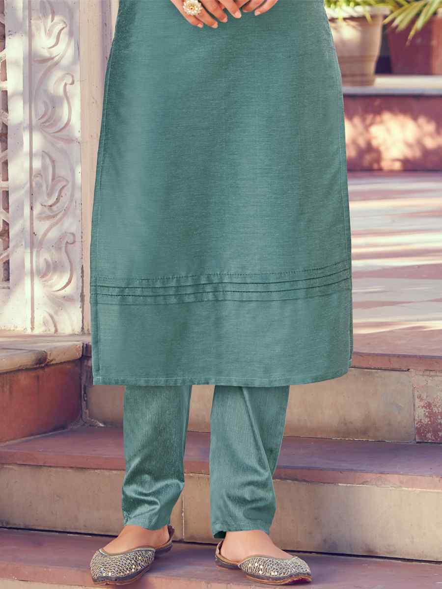Blue Roman Silk Embroidered Festival Casual Kurti