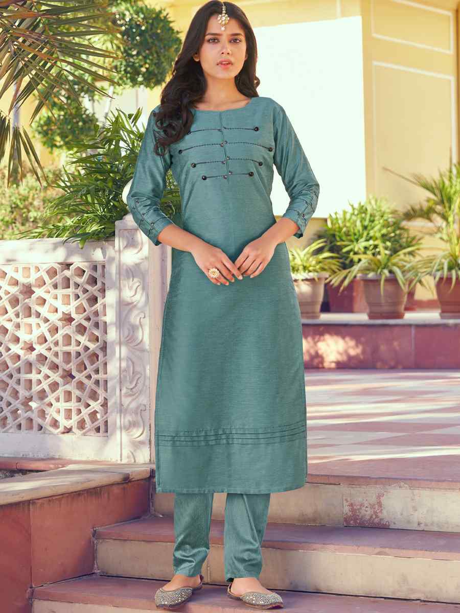 Blue Roman Silk Embroidered Festival Casual Kurti