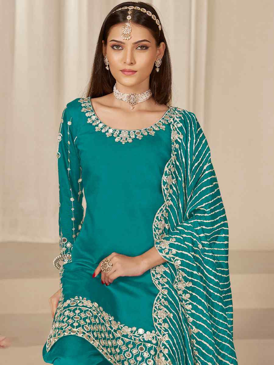 Blue Roman Silk Embroidered Festival Wedding Patiala Salwar Kameez