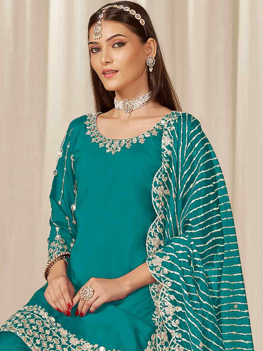 Blue Roman Silk Embroidered Festival Wedding Patiala Salwar Kameez