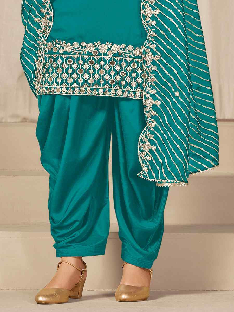 Blue Roman Silk Embroidered Festival Wedding Patiala Salwar Kameez