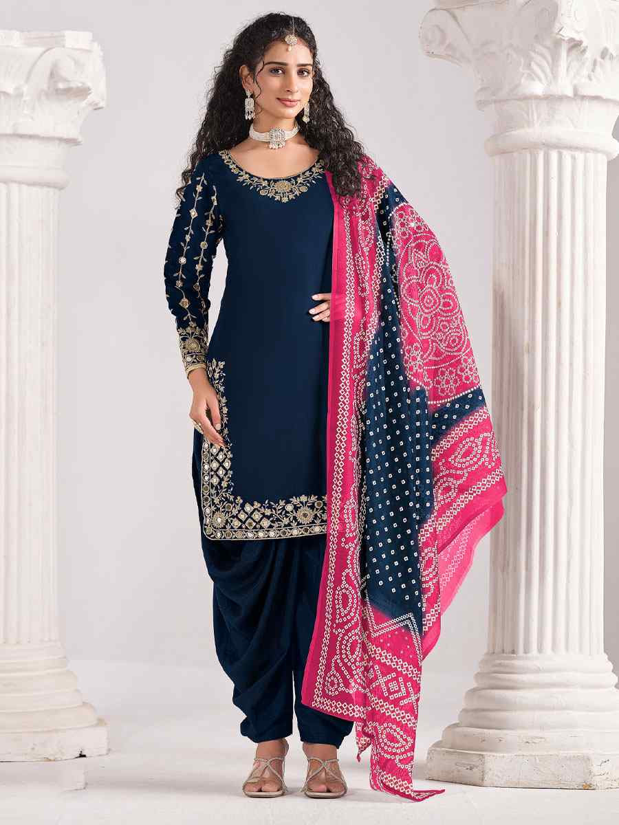 Blue Roman Silk Embroidered Festival Wedding Patiala Salwar Kameez