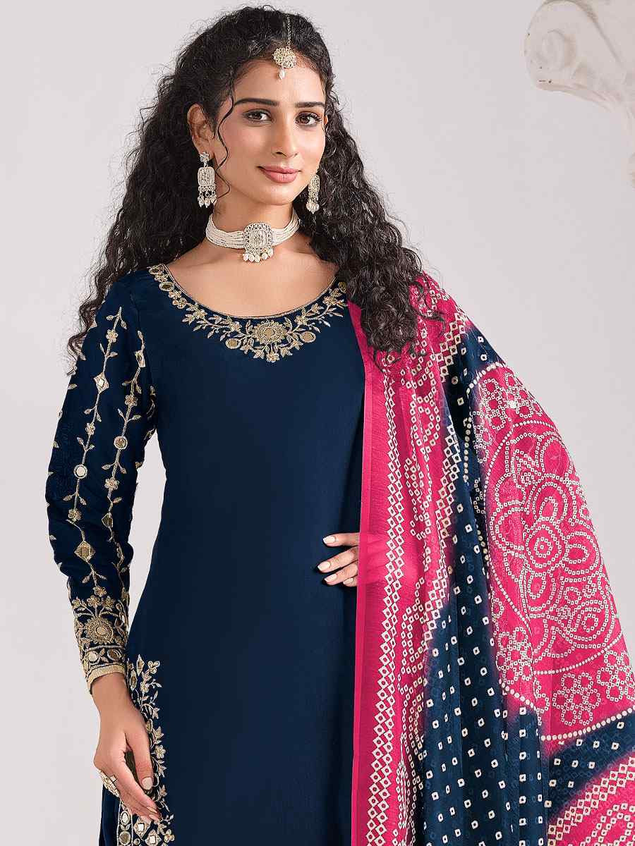 Blue Roman Silk Embroidered Festival Wedding Patiala Salwar Kameez