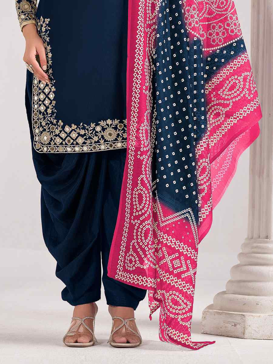 Blue Roman Silk Embroidered Festival Wedding Patiala Salwar Kameez