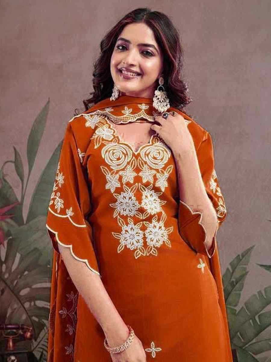 Blue Roman Silk Embroidery Party Wedding Festival Casual Ready Pant Salwar Kameez